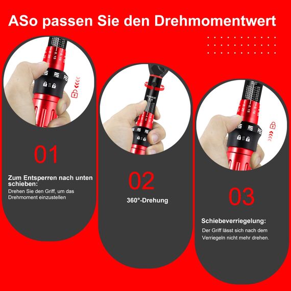 ATsafepro Drehmomentschlüssel 1/4 Zoll 1-8NM, Drehmomentschlüssel Klein für Fahrrad,Motorrad, ±3% Hochpräziser Drehmomentschlüssesls mit 72 Zähnen