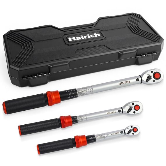 Hairich Drehmomentschlüssel Set 3‑teilig | 1/4″ + 3/8″ + 1/2″ | 3‑25 Nm, 5‑60 Nm, 20‑230 Nm | ±3% Genauigkeit | 72‑Zähne Ratschenkopf | Profi Torque Wrench für Fahrrad, Auto & Motorrad