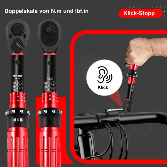 ATsafepro Drehmomentschlüssel 1/4 Zoll 1-8NM, Drehmomentschlüssel Klein für Fahrrad,Motorrad, ±3% Hochpräziser Drehmomentschlüssesls mit 72 Zähnen