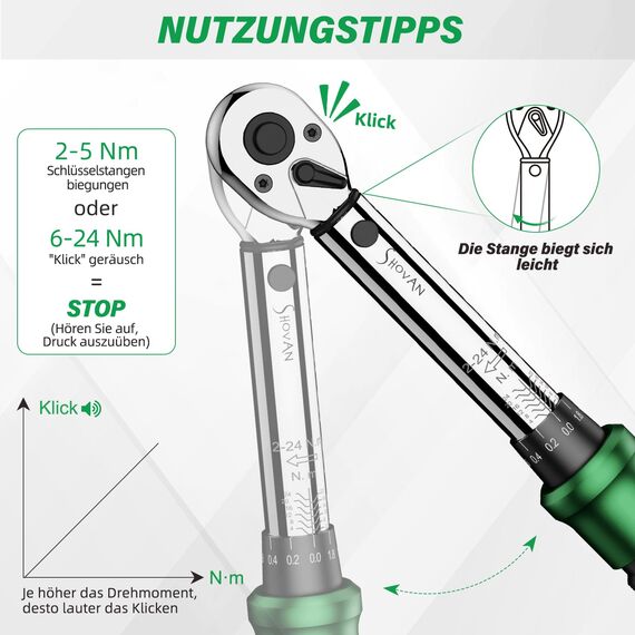 ss shovan 21TLG Drehmomentschlüssel Fahrrad, 1/4 Zoll 2-24 Nm Torque Wrench Set, 72 Zähne Umschaltknarre, ± 3% Fehlergenauigkeit, Ratschenkasten inklusive 3/8" Adapter, Phillips Hex und Torx Bits