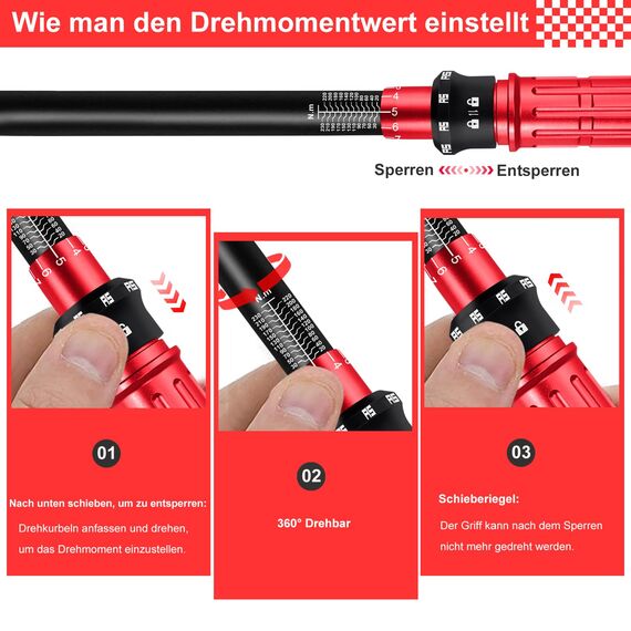 ATsafepro Drehmomentschlüssel Set 1/4 3/8 1/2 Zoll Antrieb Klicken, Drehmomentschlüssel Fahrrad Moto Auto 3-25NM 5-60NM 20-230NM, Doppelrichtung 72 Zähne mit 1/4‘‘ auf 3/8‘‘ auf 1/2‘‘ Drei Adapter