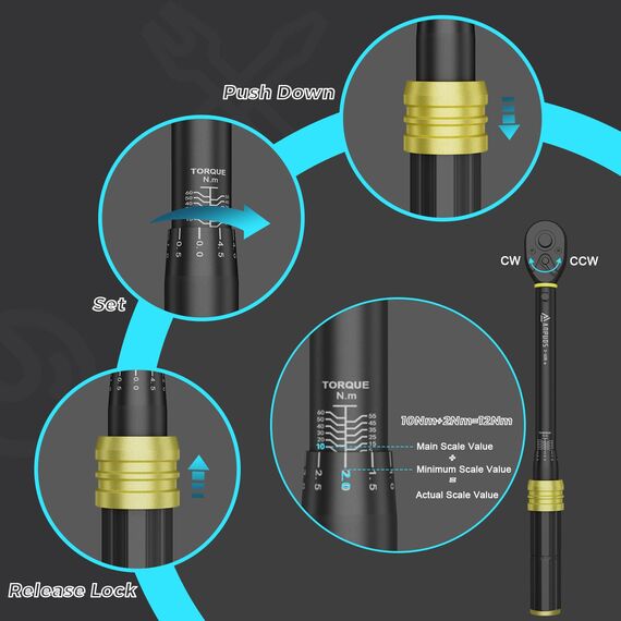 ANPUDS 3/8 Zoll 5-60Nm Drehmomentschlüssel, ±3% Fehlergenauigkeit mit 72 Zähne Wende Ratschenkopf Tragbare Aufbewahrungsbox für Fahrrad, Motorrad und Auto Zündkerzenwechsel