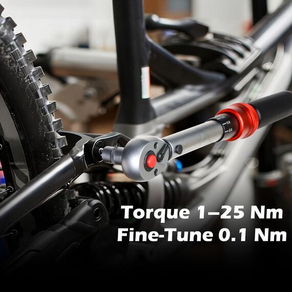 Hairich Drehmomentschlüssel Fahrrad 1/4 Zoll 1–25 Nm, ±3% Genauigkeit, 72-Zähne Ratsche, 33-teiliges Torque Wrench Set mit Verlängerung, 1/4"- 3/8" Adapter & Kardangelenk, für Fahrrad & Motorrad