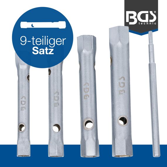 BGS 1218 | Rohrsteckschlüssel-Satz | 9-tlg. | SW 6 x 7 - 20 x 22 mm | metrisch | inkl. Tetron-Rolltasche