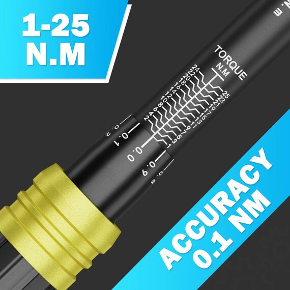 ANPUDS Drehmomentschlüssel 1/4 Zoll, 0,1NM Mikro-Einstellung, 1-25NM Fahrrad & Motorrad Drehmomentschlüssel mit Arretierung, ±3% Fehlergenauigkeit Drehmoment-Schlüssel für Fahrradwartung
