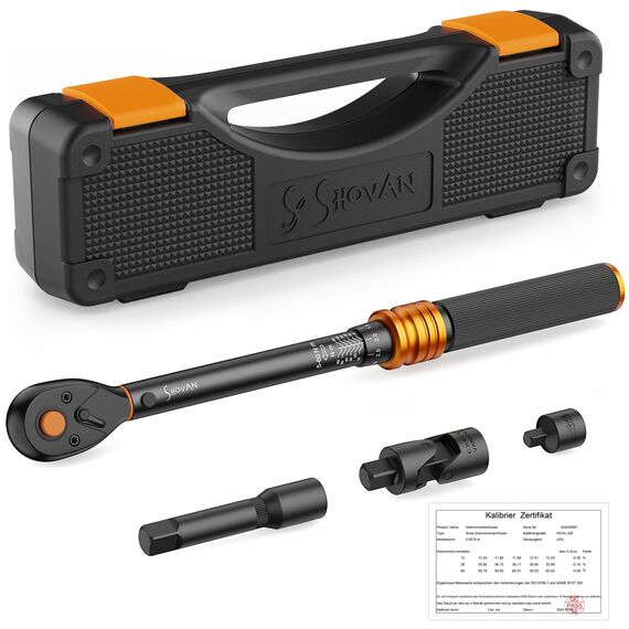 3/8 Zoll Drehmomentschlüssel, 72 Zähne Wende Ratschenkopf, 5-60 Nm Torque Wrench Set für Fahrrad, Motorrad und Auto Zündkerzen Wechsel, mit 3/8" auf 1/4" Adapter, 3/8" Universalgelenk, 75mm Verlängeru