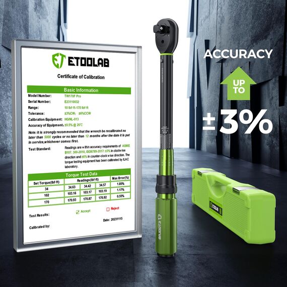 ETOOLAB 1/2" Drehmomentschlüssel Auto, 20-230Nm/10-170lbf-ft, ±3% Fehlergenauigkeit, 72 Zähne Umschaltknarre Drehmomentschlüssel für Auto/Motorrad/Lastwagen