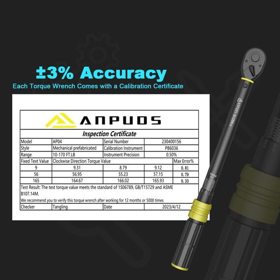 ANPUDS Drehmomentschlüssel 1/2 Zoll 20-220 Nm, Klick Drehmomentschlüssel Auto für Reifenwechsel & Radmuttern Anziehen, Präzise ±3% Fehlergenauigkeit, 72 Zähne Ratsche, KFZ Werkzeug