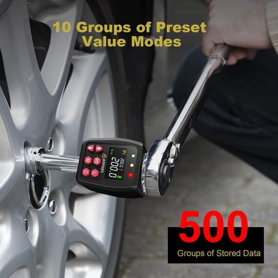 ANPUDS Digitaler Drehmomentadapter, 1/2 Zoll 10-200 Nm Drehmomentadapter Set mit Voreingestellter, Lagerung, Summer, LCD-Anzeige, ± 1% Fehlergenauigkeit, 1/4" 3/8" Adapter für Auto, Motorrad, Fahrrad