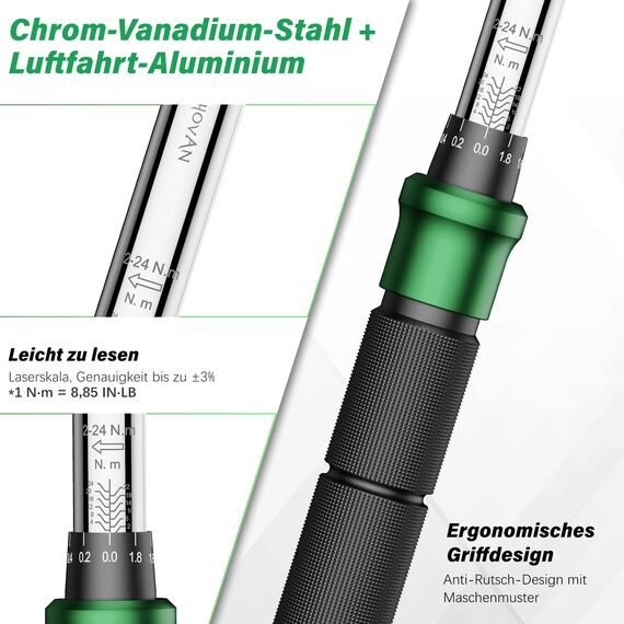 ss shovan 21TLG Drehmomentschlüssel Fahrrad, 1/4 Zoll 2-24 Nm Torque Wrench Set, 72 Zähne Umschaltknarre, ± 3% Fehlergenauigkeit, Ratschenkasten inklusive 3/8" Adapter, Phillips Hex und Torx Bits