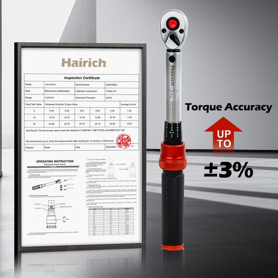 Hairich Drehmomentschlüssel Set 3‑teilig | 1/4″ + 3/8″ + 1/2″ | 3‑25 Nm, 5‑60 Nm, 20‑230 Nm | ±3% Genauigkeit | 72‑Zähne Ratschenkopf | Profi Torque Wrench für Fahrrad, Auto & Motorrad
