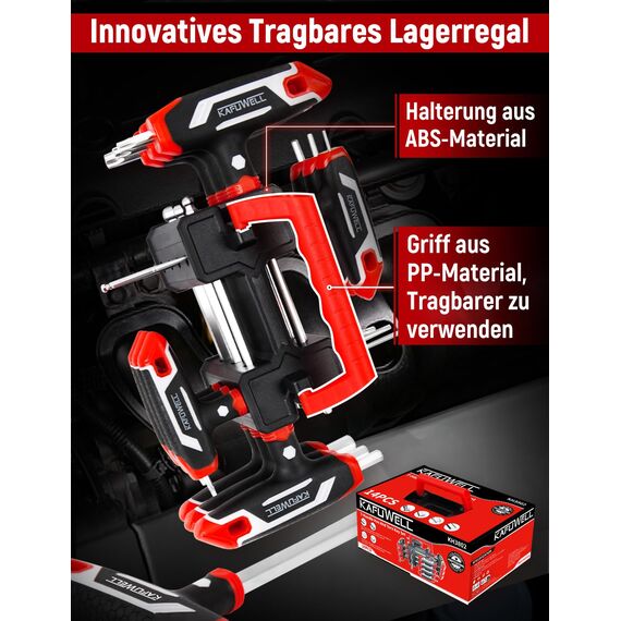 KAFUWELL 14-tlg Inbusschlüssel und Torx-Schlüssel-Satz T-Griff, metrisch Sechskant H2-H10, Torx-Schlüssel TX10-TX50, für DIY, einfache Hausreparaturen, Auto, Fahrrad, mit Aufbewahrungsständer