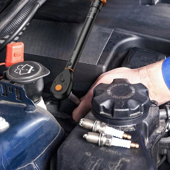 3/8 Zoll Drehmomentschlüssel, 72 Zähne Wende Ratschenkopf, 5-60 Nm Torque Wrench Set für Fahrrad, Motorrad und Auto Zündkerzen Wechsel, mit 3/8" auf 1/4" Adapter, 3/8" Universalgelenk, 75mm Verlängeru