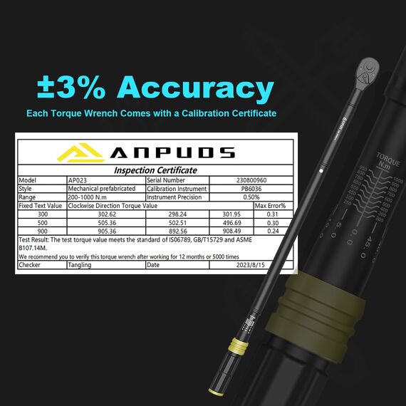 ANPUDS Drehmomentschlüssel 3/4 Zoll, 200-1000 Nm Drehmomentschlüssel, ±3% Fehlergenauigkeit mit 48 Zähne Ratschenkopf, Tragbare Aufbewahrungsbox, Drehmoment-Schlüssel für Auto, LKW, Traktor
