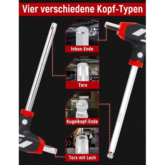 KAFUWELL 14-tlg Inbusschlüssel und Torx-Schlüssel-Satz T-Griff, metrisch Sechskant H2-H10, Torx-Schlüssel TX10-TX50, für DIY, einfache Hausreparaturen, Auto, Fahrrad, mit Aufbewahrungsständer
