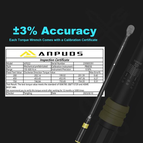 ANPUDS Drehmomentschlüssel 3/4 Zoll, 150-800 Nm Drehmomentschlüssel, ±3% Fehlergenauigkeit mit 48 Zähne Ratschenkopf, Tragbare Aufbewahrungsbox, Drehmoment-Schlüssel für Auto, LKW, Traktor