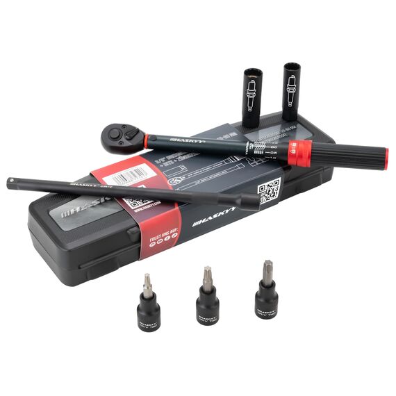 HASKYY Drehmomentschlüssel 3/8" 10-60Nm Zündkerzenschlüssel Magnetisch 14-16mm mit Torxbits T20 T30 T40 inkl. Verlängerungsadapter KFZ Industrie Motorrad Auto