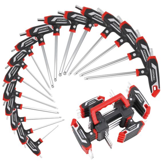 KAFUWELL 14-tlg Inbusschlüssel und Torx-Schlüssel-Satz T-Griff, metrisch Sechskant H2-H10, Torx-Schlüssel TX10-TX50, für DIY, einfache Hausreparaturen, Auto, Fahrrad, mit Aufbewahrungsständer