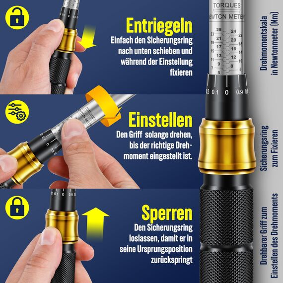 MASKO® Drehmomentschlüssel 45-tlg. Set Auto, Fahrrad & Motorrad 1/4 Zoll 5-25Nm inkl. Handschuhe, Magnetische Zündkerzenhülse Stecknüsse mit Verlängerungsstange 100mm +/- 4% Toleranz Reifenschlüsse