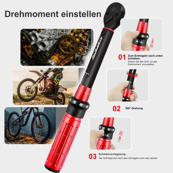 ATsafepro 14-Tlg Klein Drehmomentschlüssel Fahrrad 1–25 NM 1/4'', Drehmoment Schlüssel Auto Set, 72-Zahn-Zweiseitig Verstellbar, Mit Verlängerungsstange, 3/8 Zoll-Adapter Und Steckdosenbits