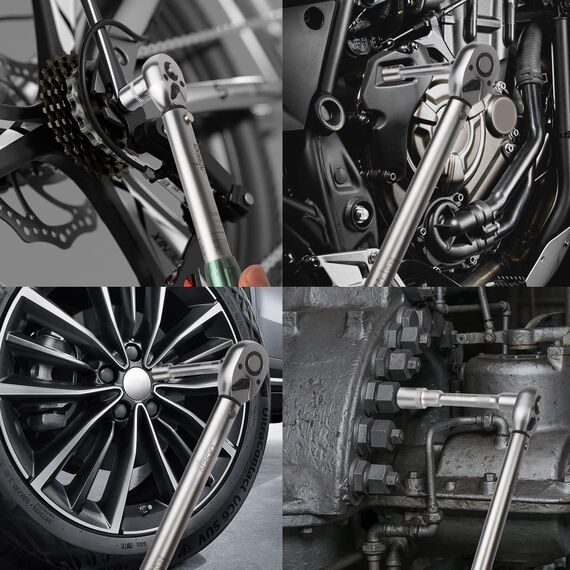DISEN 6-tlg Drehmomentschlüssel-Set mit Präzisions Kalibrierung (1/2"+3/8"+1/4" Zoll) - Bidirektionaler Ratschenkopf, für Auto, Motorrad, Fahrrad - Mit Kalibrierzertifikat & Aufbewahrungskoffer