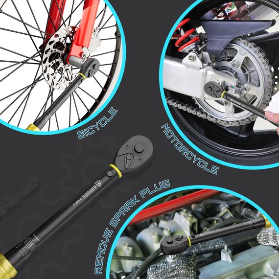 ANPUDS 3/8 Zoll 5-60Nm Drehmomentschlüssel, ±3% Fehlergenauigkeit mit 72 Zähne Wende Ratschenkopf Tragbare Aufbewahrungsbox für Fahrrad, Motorrad und Auto Zündkerzenwechsel