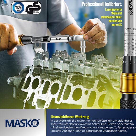 MASKO® Drehmomentschlüssel 45-tlg. Set Auto, Fahrrad & Motorrad 1/4 Zoll 5-25Nm inkl. Handschuhe, Magnetische Zündkerzenhülse Stecknüsse mit Verlängerungsstange 100mm +/- 4% Toleranz Reifenschlüsse