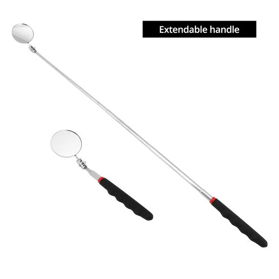 QWORK® 3 Stück Teleskop Inspektionsspiegel Set, Rechteckig, Rund und Oval, 360 Grad Drehbar, Ausziehbare Griffe, Für Fahrzeug Inspektionen