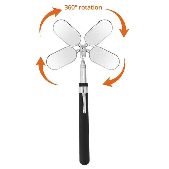 QWORK® 3 Stück Teleskop Inspektionsspiegel Set, Rechteckig, Rund und Oval, 360 Grad Drehbar, Ausziehbare Griffe, Für Fahrzeug Inspektionen