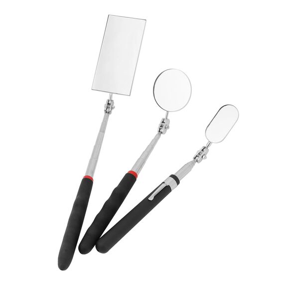 QWORK® 3 Stück Teleskop Inspektionsspiegel Set, Rechteckig, Rund und Oval, 360 Grad Drehbar, Ausziehbare Griffe, Für Fahrzeug Inspektionen