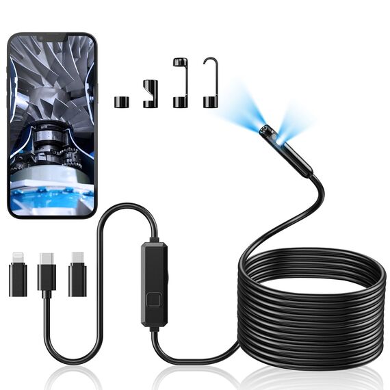 Acoath Endoskopkamera mit Licht, 1920 HD Rohrkamera mit 8 LEDs, IP67 Wasserdichtes Inspektionskamer Handy Gadget, 10M Kanalkamera Werkzeuge für Android & iOS - 2 Lenses
