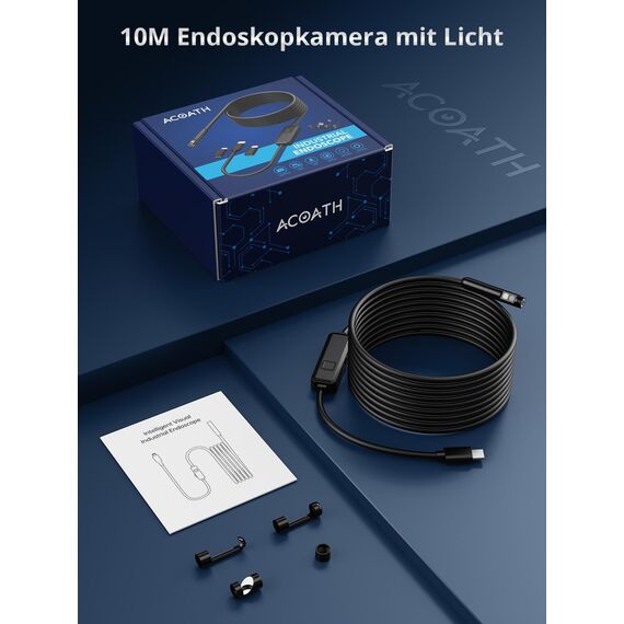 Acoath Endoskopkamera mit Licht, 1920 HD Rohrkamera mit 8 LEDs, IP67 Wasserdichtes Inspektionskamer Handy Gadget, 10M Kanalkamera Werkzeuge für Android & iOS - 2 Lenses