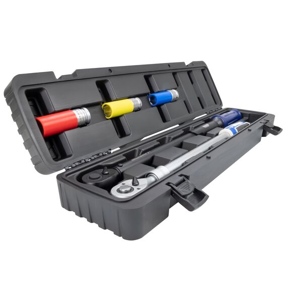 HASKYY Radwechsel Set Drehmomentschlüssel 1/2" 40-210Nm mit Teleskopratsche 460-610mm 768Nm inkl. Schlagnüsse Satz SW 17, 19, 21 KFZ Industrie Motorrad Auto