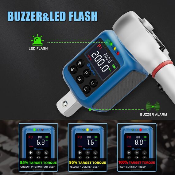 ALAIAL Digitaler Drehmomentadapter 1/2 Zoll, 3-200Nm Digitaler Drehmoment Adapter, Digital Drehmomentschlüssel Set mit 3/8" und 1/4" Adapter, Summer, LCD-Anzeige für Fahrrad Motorrad Auto Reparatur