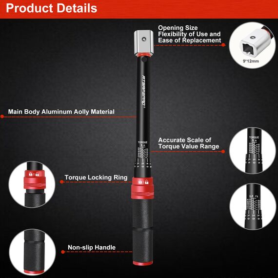 ATsafepro Einsteck Drehmomentschlüssel 5-60 Nm, 9×12mm offener Enddrehmomentschlüssel, austauschbarer Drehmomentschlüssel für HVAC Mini Split, Kältesysteme, Fahrrad, Motorrad und Autowartung