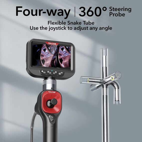 Ralcam Endoskopkamera mit Licht Endoscope Camera - 360° Endoskop Schwenkbarer 4,3" HD 720P Inspektionskamera mit Licht Rohrkamera, Kameras mit 6 LED, IP67(6,5mm Sonde/2M)