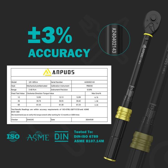 ANPUDS Drehmomentschlüssel 3/8", 5-60Nm Fahrrad & Motorrad Drehmomentschlüssel 9-tlg. Set mit 250mm Verlängerungsstange, 3/8 Universalgelenk, 14mm/16mm Magnetische Zündkerzenhülse, Bits und Socket