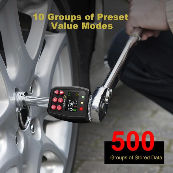 ANPUDS Digitaler Drehmomentadapter, 1/2 Zoll 6.75-135Nm Drehmomentadapter Set mit Voreingestellter, Lagerung, Summer, LCD Anzeige, ± 1% Fehlergenauigkeit, 1/4" 3/8" Adapter für Auto, Motorrad, Fahrrad