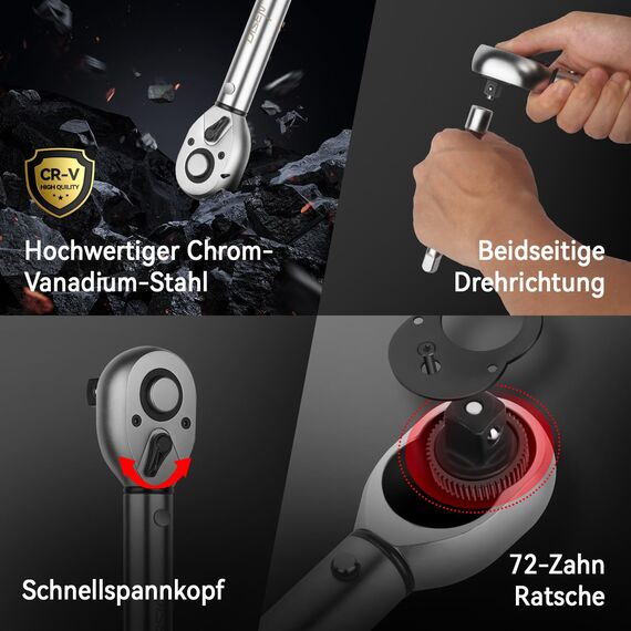 DISEN 1/4" Drehmomentschlüssel 2-15Nm, ±3% Fehlergenauigkeit 72 Zähne Wende-Ratsche, Professionell für für Präzisionsmaschinen, elektronische Geräte, Fahrradwartung