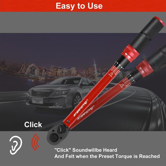 ATsafepro Drehmomentschlüssel 3/8 Zoll, Dual-Direktion einstellbare Fahrrad Drehmomentschlüssel 10-120 Nm, Genauigkeit ± 3% Drive Click Drehmomentschlüssel für Auto, Motorrad, Fahrrad Wartung