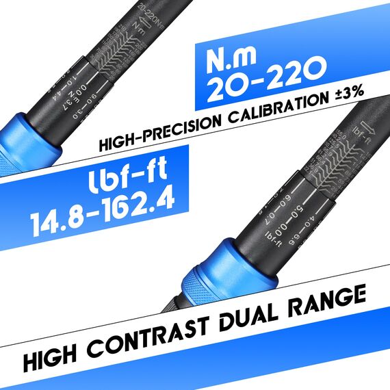 UYECOVE Drehmomentschlüssel 1/2 Zoll, 20-220 NM Einstellbar Drehmomentschlüssel Auto, ±3% Fehlergenauigkeit, 72 Zähne Drehmoment-schlüssel für Auto, LKW Reifen Motorrad Reparatur