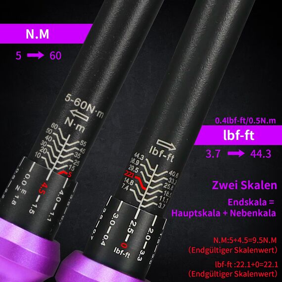 UYECOVE Drehmomentschlüssel 3/8" 5-60Nm Purple