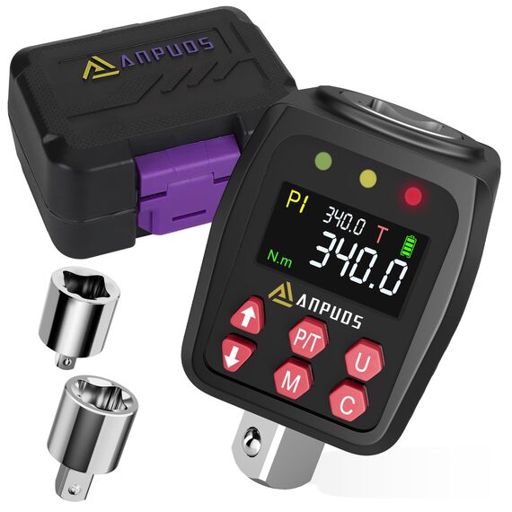 ANPUDS Digitaler Drehmomentadapter, 1/2 Zoll 17-340Nm Drehmomentadapter Set mit Voreingestellter, Lagerung, Summer, LCD Anzeige, ± 1% Fehlergenauigkeit, 1/4" 3/8" Adapter für Auto, Motorrad