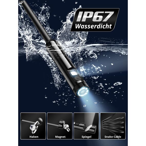 Acoath Endoskopkamera mit Licht, 1920 HD Rohrkamera mit 8 LEDs, IP67 Wasserdichtes Inspektionskamer Handy Gadget, 10M Kanalkamera Werkzeuge für Android & iOS - 2 Lenses