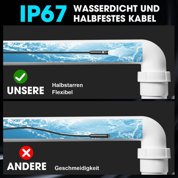 OneAmg Endoskopkamera mit Licht,1920P HD Doppellinse Endoskopkamera Handy mit 8 +1 LED Wasserdichtes IP67 Inspektionskamera Kein WLAN Erforderlich Endoskop Kamera für Android & iOS (16.4 ft/5m)