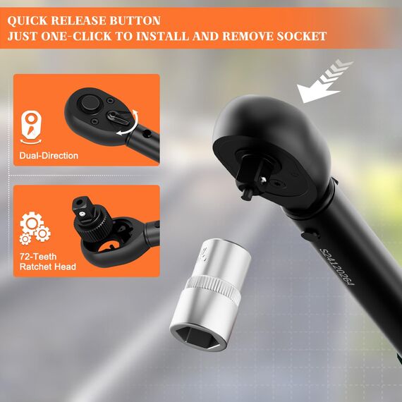 NADOKHI Drehmomentschlüssel Fahrrad 1/4 Zoll, 1-25Nm, 72 Zähne Ratsche, 29-tlg Klein Drehmomentschlüssel Set mit Verlängerungsstange, Stecknüsse, Bits, für Motorrad, Mountainbike-Reparatur
