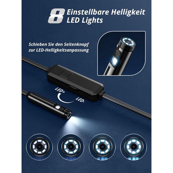 Acoath Endoskopkamera mit Licht, 1920 HD Rohrkamera mit 8 LEDs, IP67 Wasserdichtes Inspektionskamer Handy Gadget, 10M Kanalkamera Werkzeuge für Android & iOS - 2 Lenses