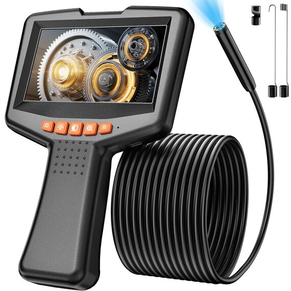 FINIBO Endoskopkamera mit Licht 5m, Single Lens Endoskop mit 4.3-Zoll-IPS- Bildschirm, 5mm IP67 wasserdichte Inspektionskamera, 1080P HD Rohrkamera, Kanalkamera, 2000mAh Batterie