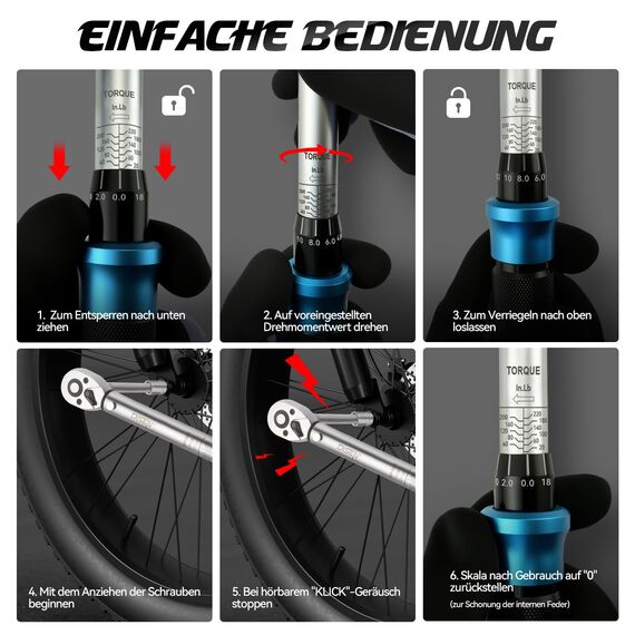 DISEN 3-tlg Drehmomentschlüssel Set, ±3% Fehlergenauigkeit, 1/2", 3/8", 1/4", Bidirektionaler Ratschenkopf für Auto Motorrad Fahrrad Mit Kalibrierzertifikat & Aufbewahrungskoffer