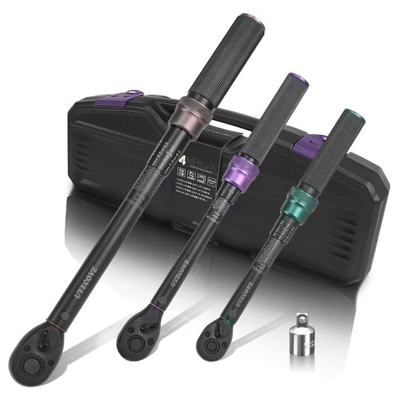UYECOVE Drehmomentschlüssel Set, 3 teilig Drehmomentschlüssel 1/4" 1-25Nm, 3/8" 5-60Nm, 1/2" 20-220Nm, ±3% Fehlergenauigkeit,1/2“ to 3/8" Adapter